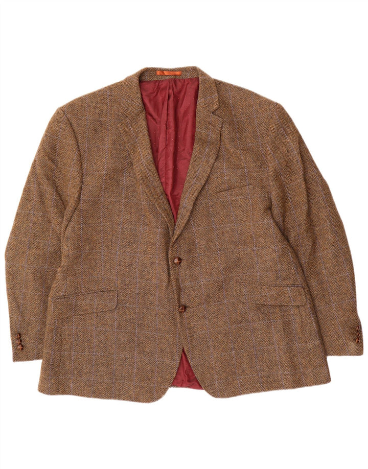 vintage Homme 2 Bouton Blazer Veste UK 50 5XL Marron Herringbone Laine