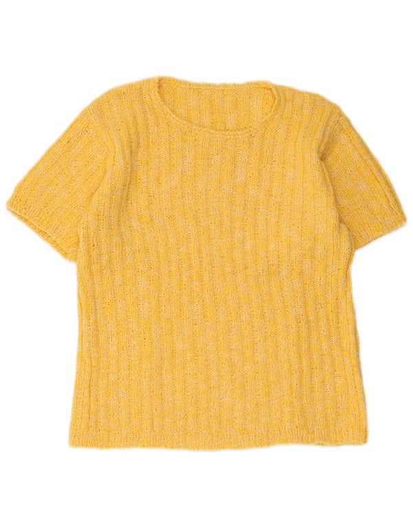 vintage Femmes Manches Courtes Col Bateau Pull Pull UK 12 Jaune Moyen