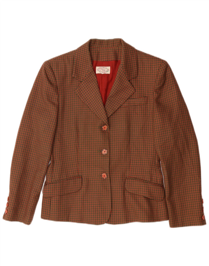 L'Equipe Veste Blazer 3 Boutons Femme UK 14 Pied-de-Poule Marron Moyen