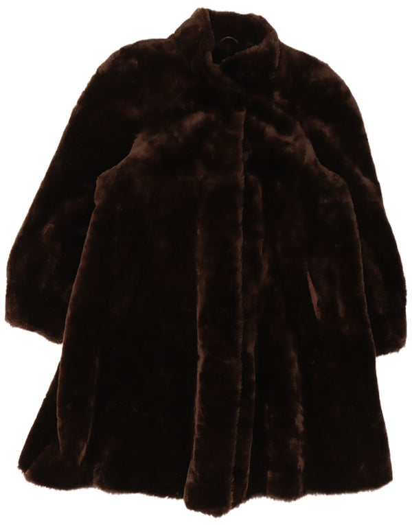 Couture Helene Manteau surdimensionné en fausse fourrure pour femme UK 16 Large Marron