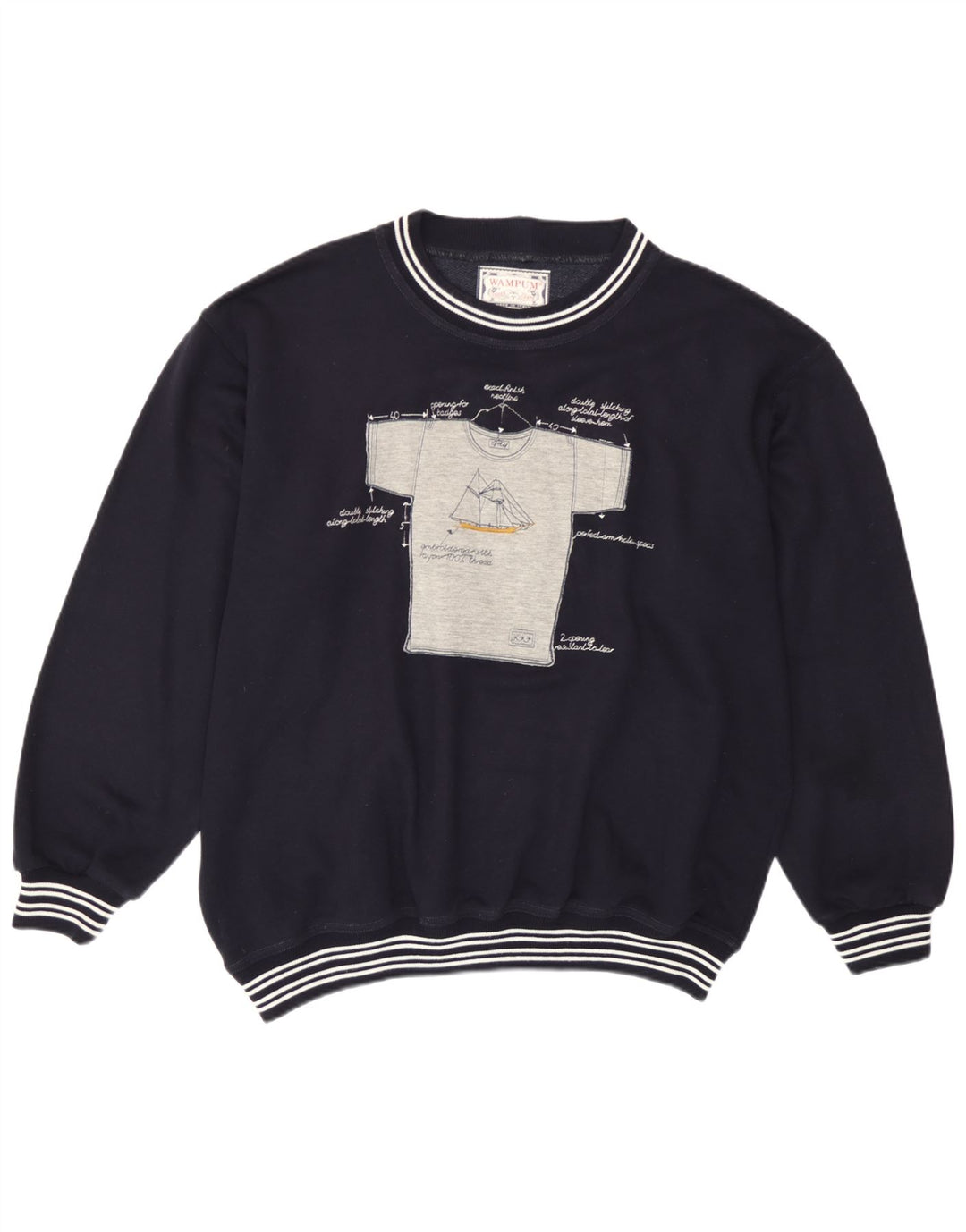 Wampum Mens Graphic Sweatshirt Jumper Grand Bleu Marine Acrylique