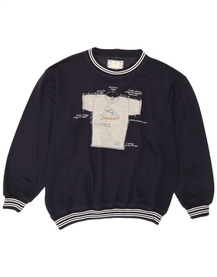 Wampum Mens Graphic Sweatshirt Jumper Grand Bleu Marine Acrylique