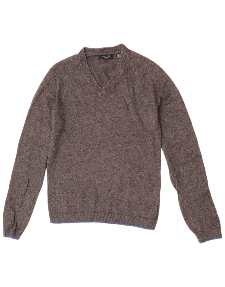 Ted Baker Pull col V pour homme Taille 2 Petite laine grise