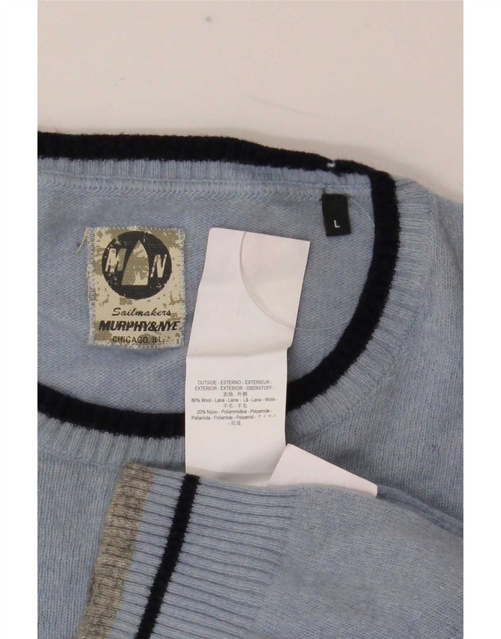 Murphy & Nye Pull à col rond pour homme en laine bleue Taille L