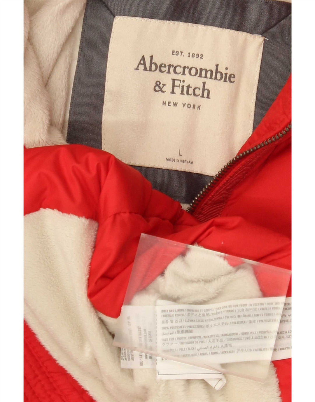 Abercrombie & Fitch Veste matelassée à capuche pour femme UK 16 Large Rouge Polyester