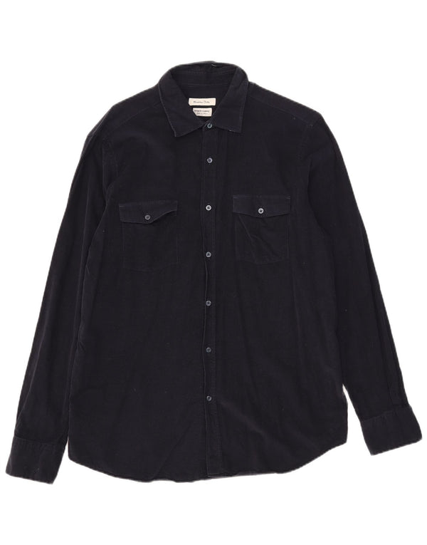 Massimo Dutti Chemise en velours côtelé pour homme en coton bleu marine Large