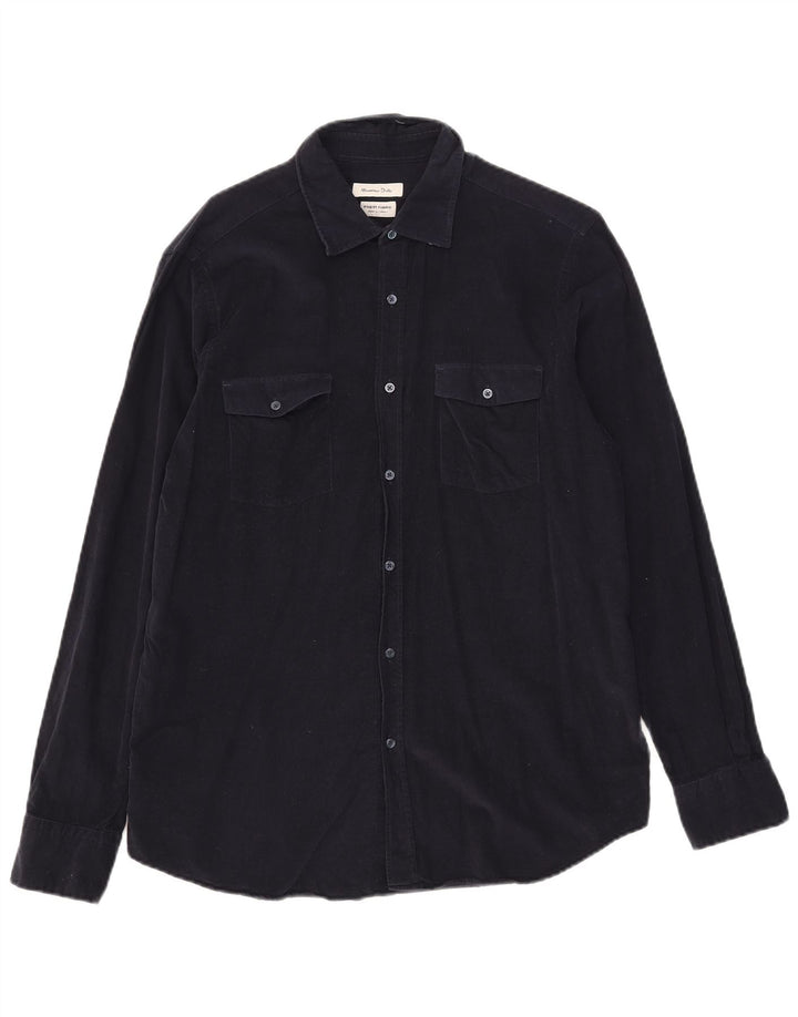 Massimo Dutti Chemise en velours côtelé pour homme en coton bleu marine Large