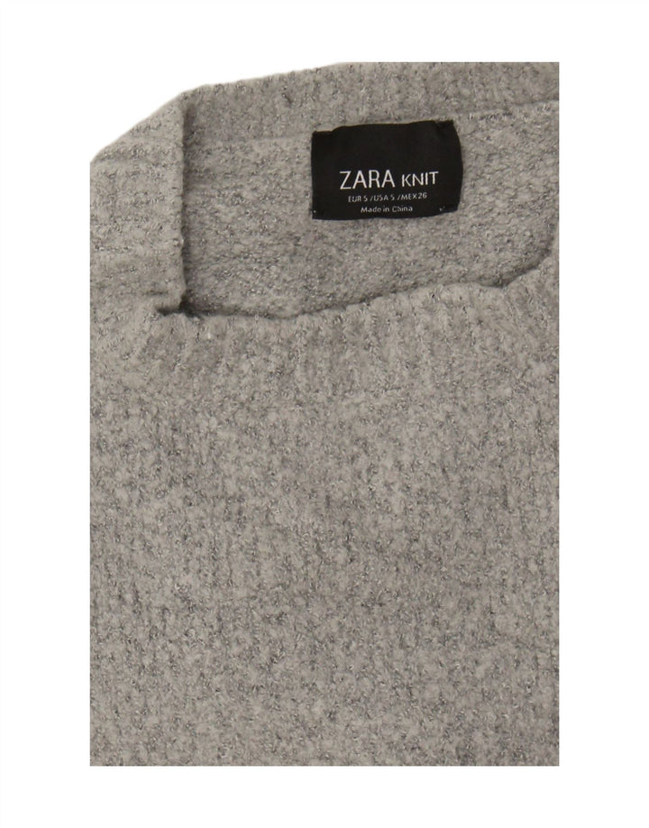 Zara Pull surdimensionné à col rond pour femme UK 10 Petit Gris