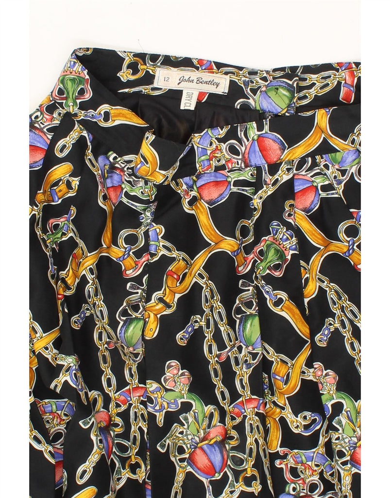JOHN BENTLEY Womens Graphic A-Line Skirt UK 12 Medium W28  Black Polyester Vintage John Bentley and Second-Hand John Bentley from Messina Hembry 