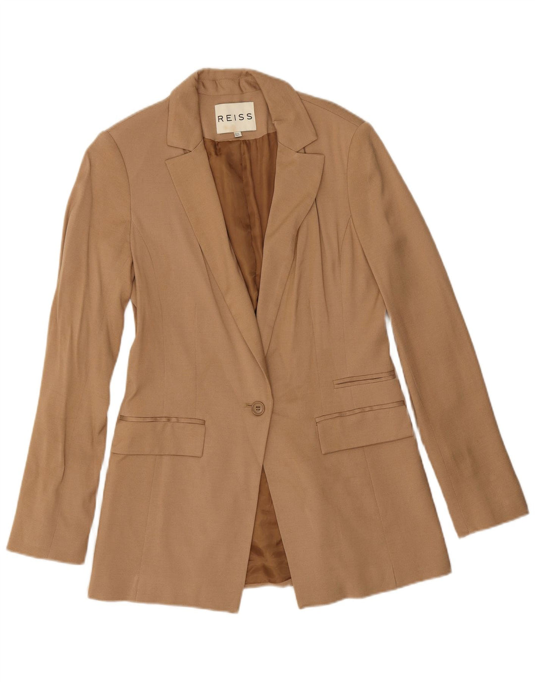 Reiss Veste Blazer 1 Bouton Femme UK 10 Petite Viscose Beige
