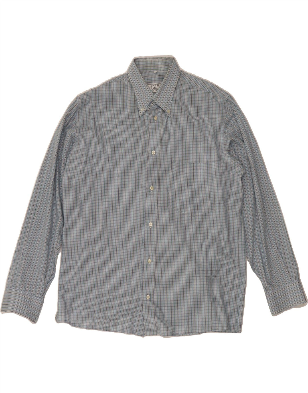ANTICA CAMICERIA Mens Shirt Large Blue Check Cotton Vintage Antica Camiceria and Second-Hand Antica Camiceria from Messina Hembry 