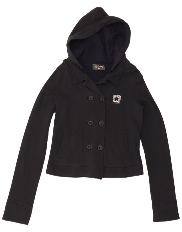Converse Veste de survêtement à capuche pour femme UK 10 Small Bleu marine Coton