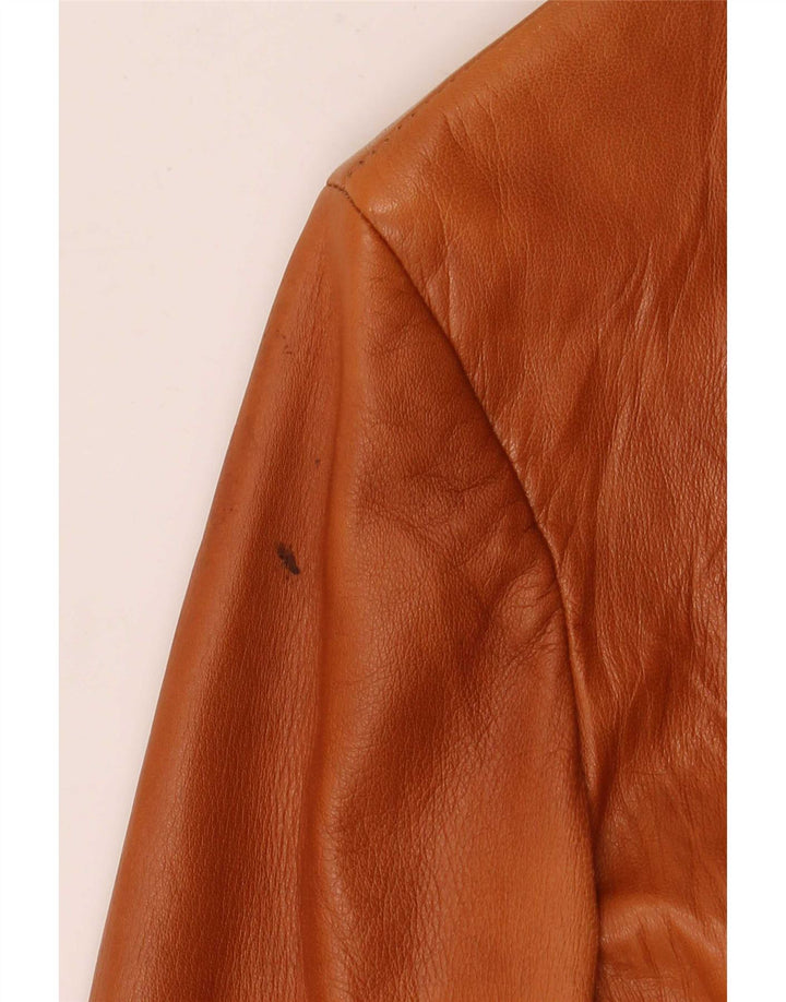 Atos Lombardini Veste blazer en cuir à 3 boutons pour femme IT 46 Large Marron