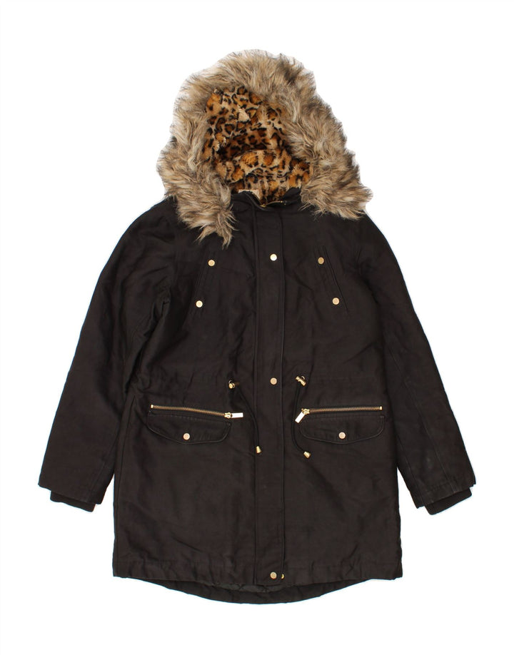 OASIS Womens Hooded Parka Jacket UK 10 Small Black Cotton Vintage Oasis and Second-Hand Oasis from Messina Hembry 