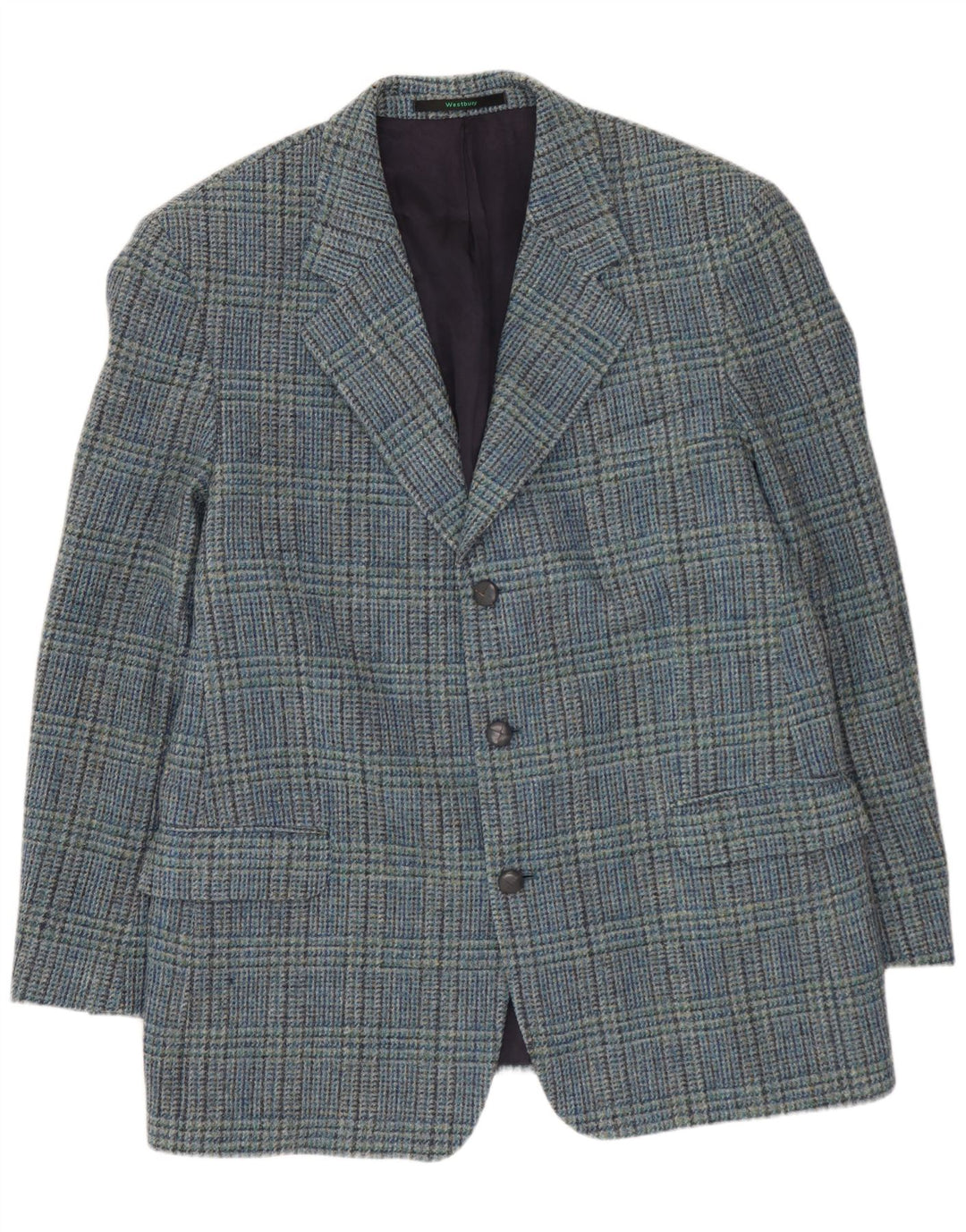 WESTBURY Veste blazer à 3 boutons pour homme UK 54 2XL Bleu Pied-de-poule Laine