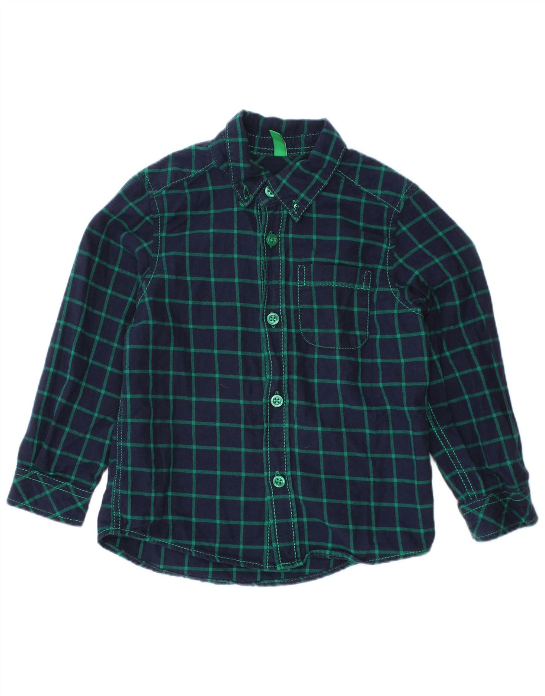 BENETTON Chemise en flanelle bébé garçon 18-24 mois en coton à carreaux bleu marine