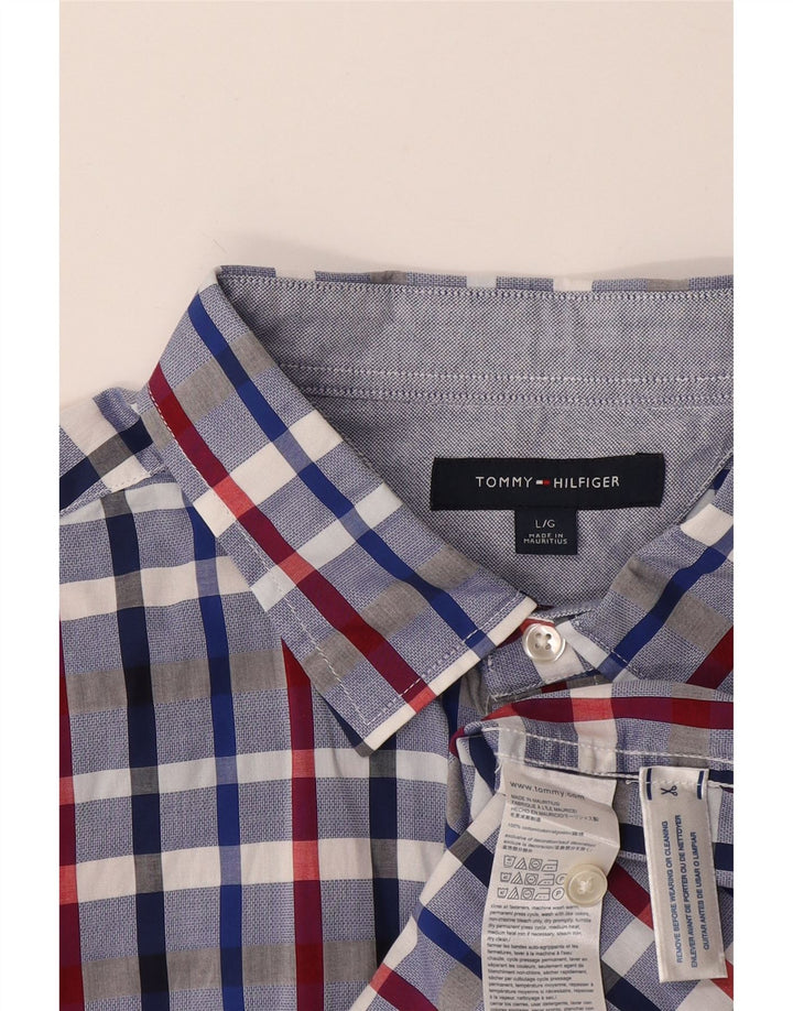 Tommy Hilfiger Chemise à manches courtes pour homme en coton à carreaux bleus