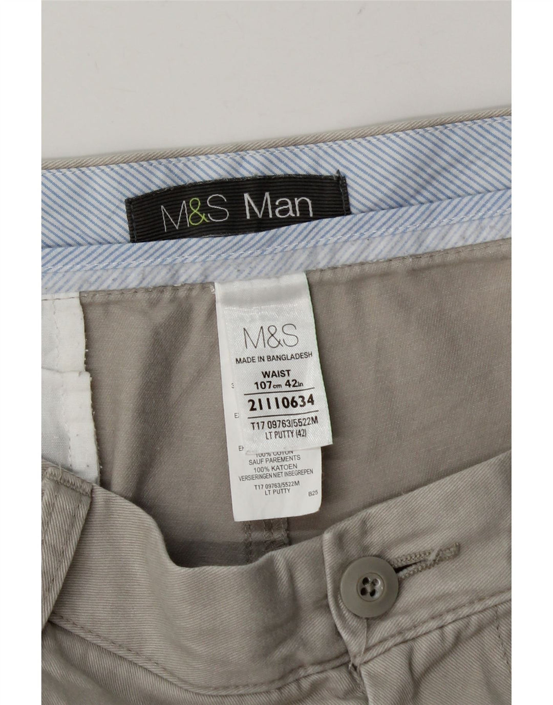 Marks & Spencer Short Chino Homme W42 2XL Gris Coton