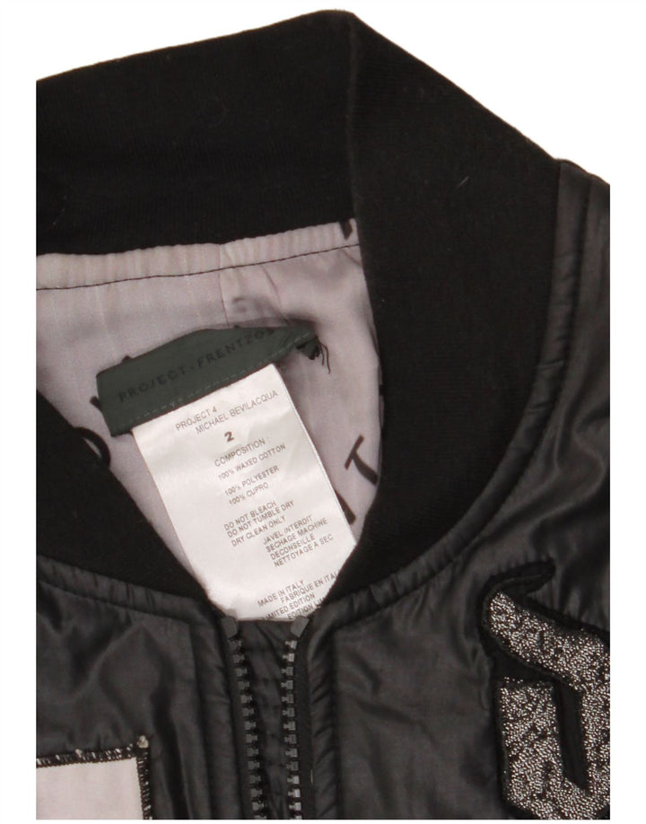 vintage Mens Bomber Graphic Cired Jacket UK 38 Medium Black Patchwork