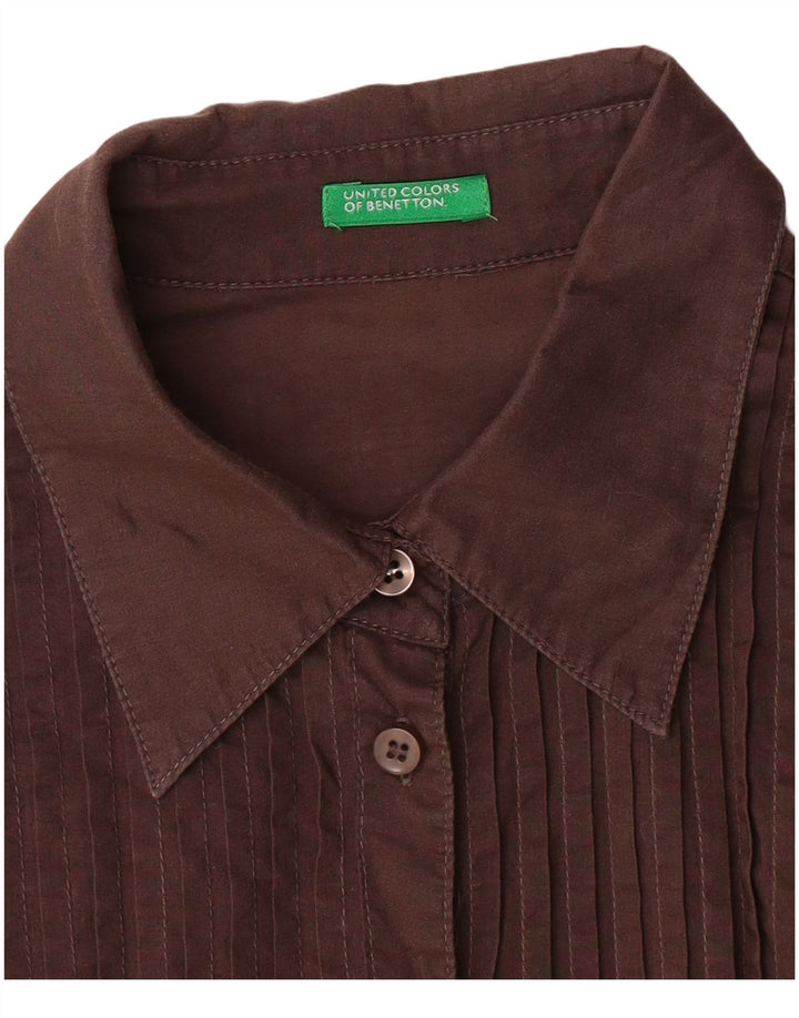 BENETTON Robe chemise à manches courtes pour femme UK 12 Marron moyen