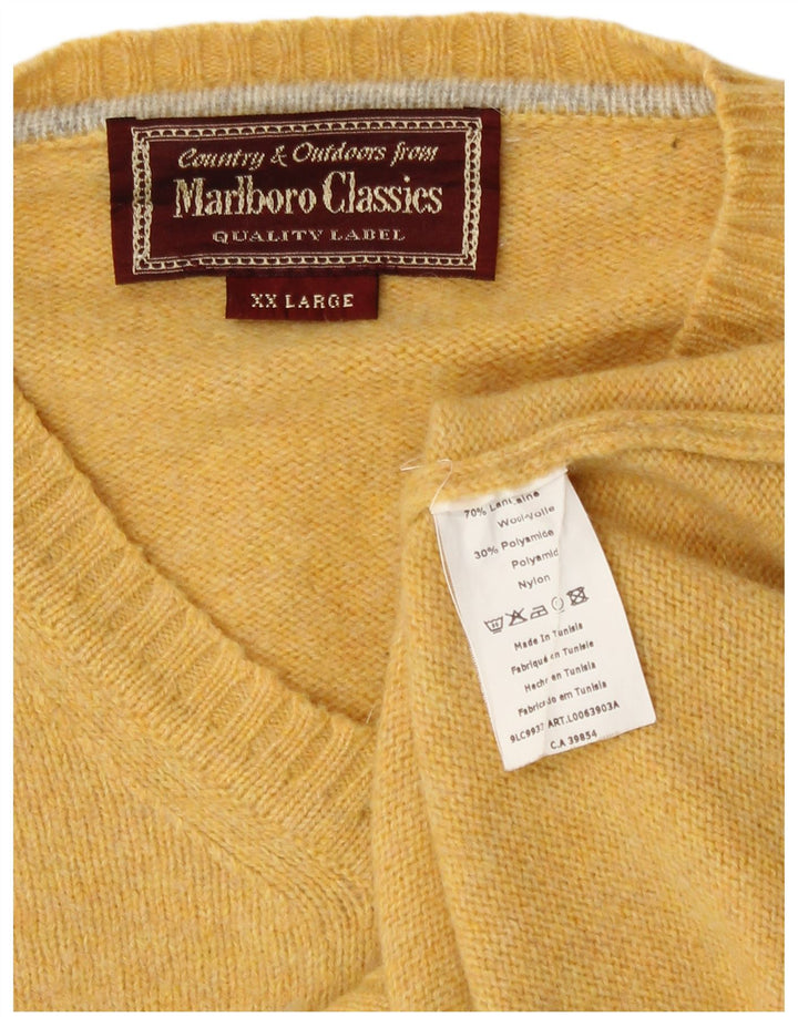 Marlboro Classics Pull col V pour homme 2XL Jaune Laine