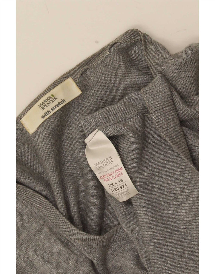 Marks & Spencer Pull Cardigan Femme UK 16 Large Gris Polyamide