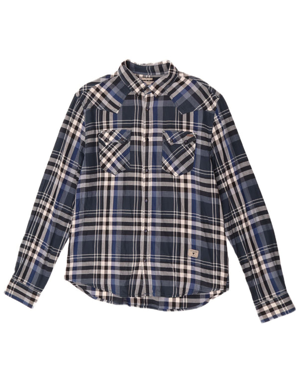 Guess Chemise Slim Fit en Flanelle pour Hommes UK 40 Coton à Carreaux Bleu Marine Moyen