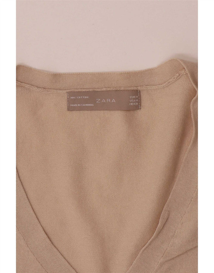 Zara Cardigan Femme Pull UK 12 Coton Beige Moyen