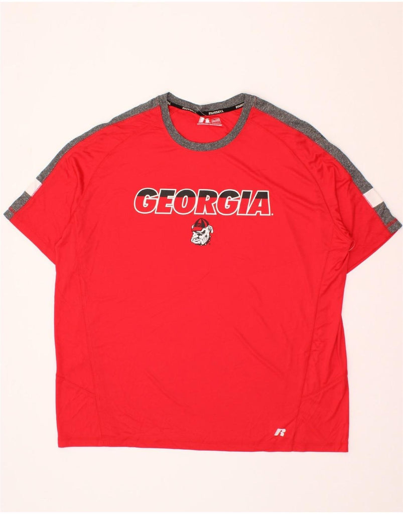 RUSSELL ATHLETIC Mens George Graphic T-Shirt Top 2XL Red Colourblock Vintage Russell Athletic and Second-Hand Russell Athletic from Messina Hembry 