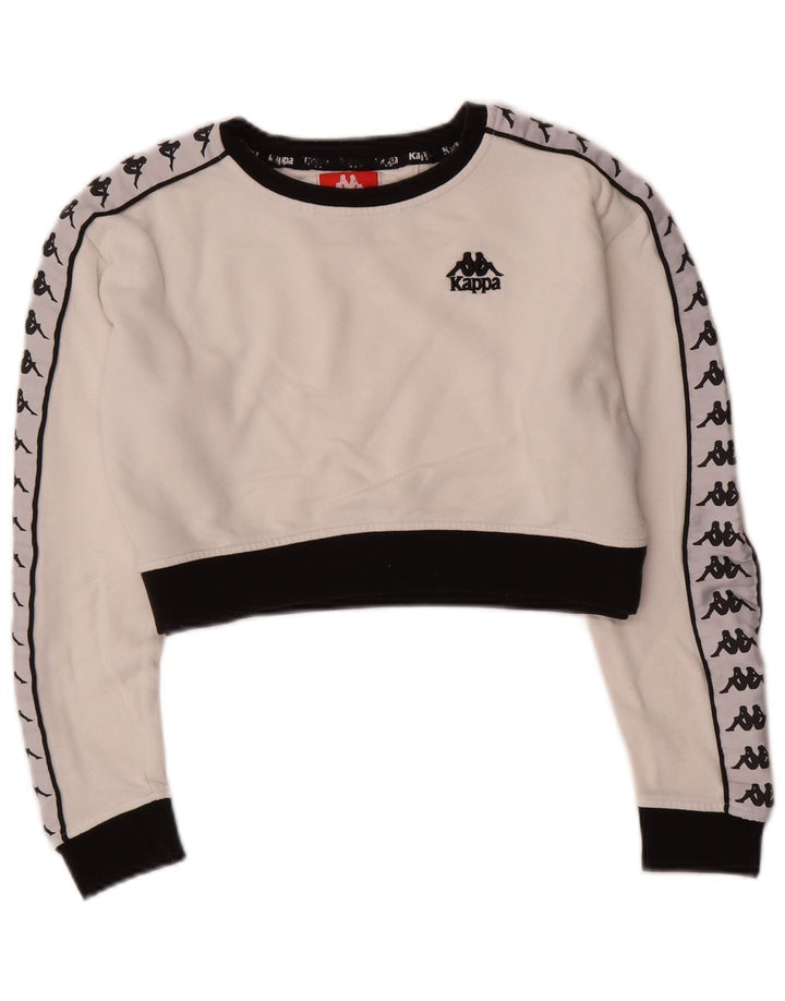 KAPPA Womens Graphic Crop Sweatshirt Jumper UK 14 Medium White Colourblock