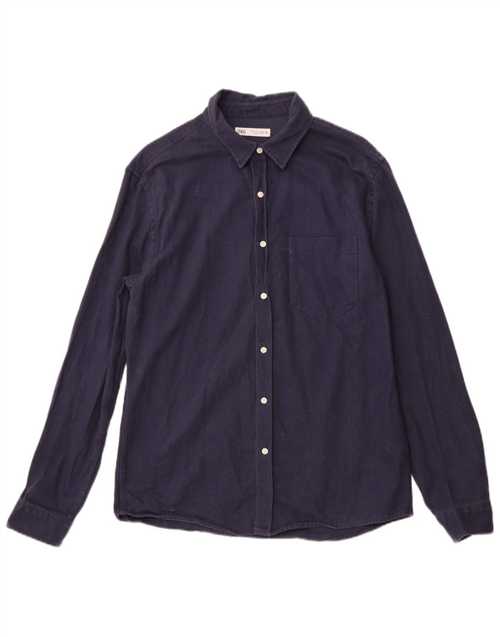 ZARA Chemise Flanelle Homme Bleu Marine Moyen Coton