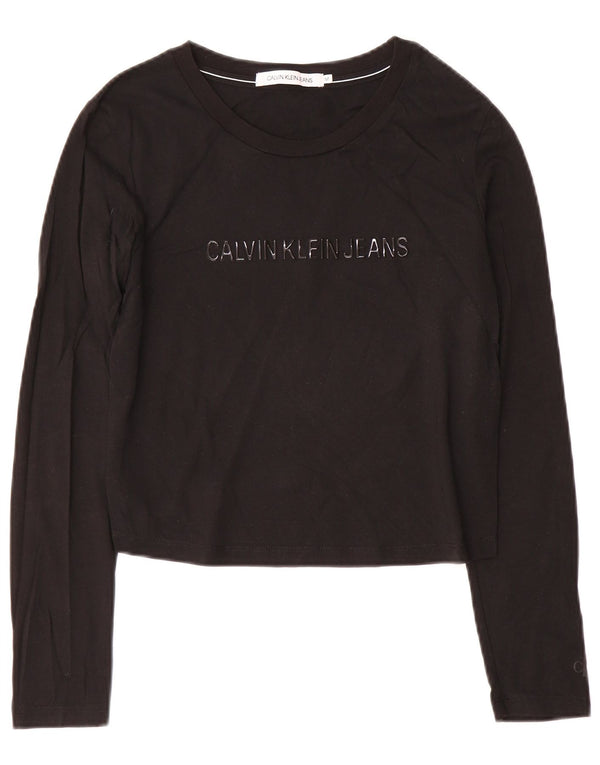Calvin Klein Jeans Haut court graphique à manches longues pour femme UK 12 Noir moyen