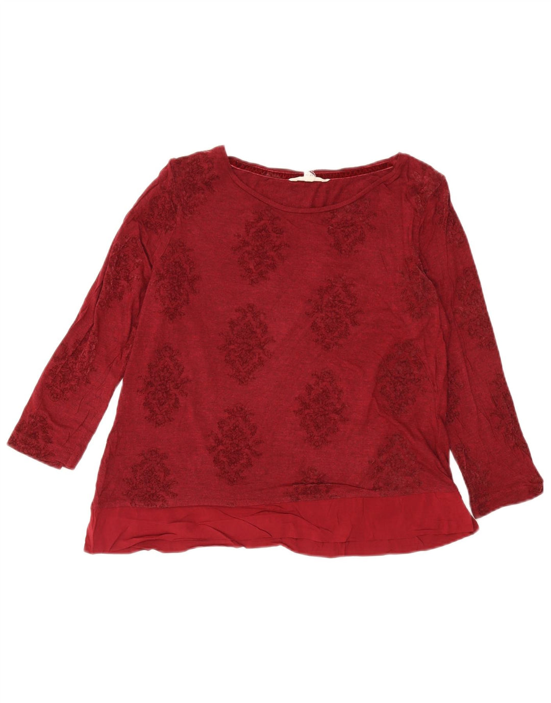 White Stuff Haut court à manches longues pour femme UK 44 Large Viscose florale bordeaux