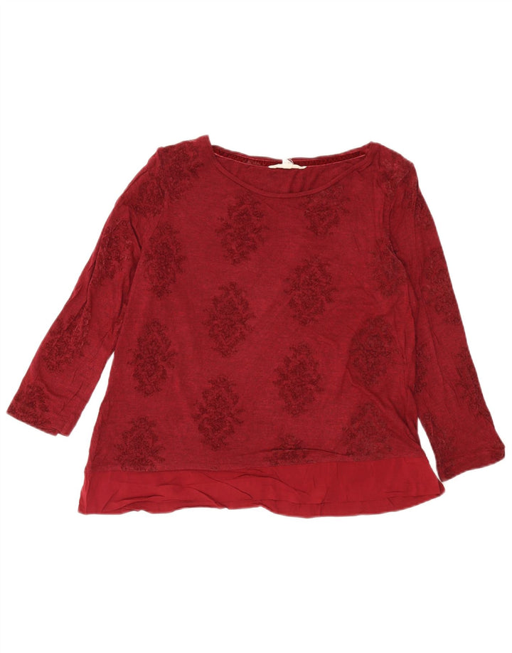 White Stuff Haut court à manches longues pour femme UK 44 Large Viscose florale bordeaux