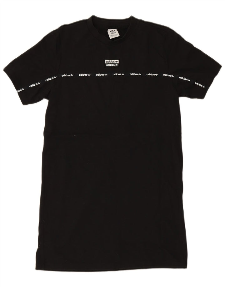 ADIDAS Robe t-shirt graphique pour femme UK 12 Coton noir moyen