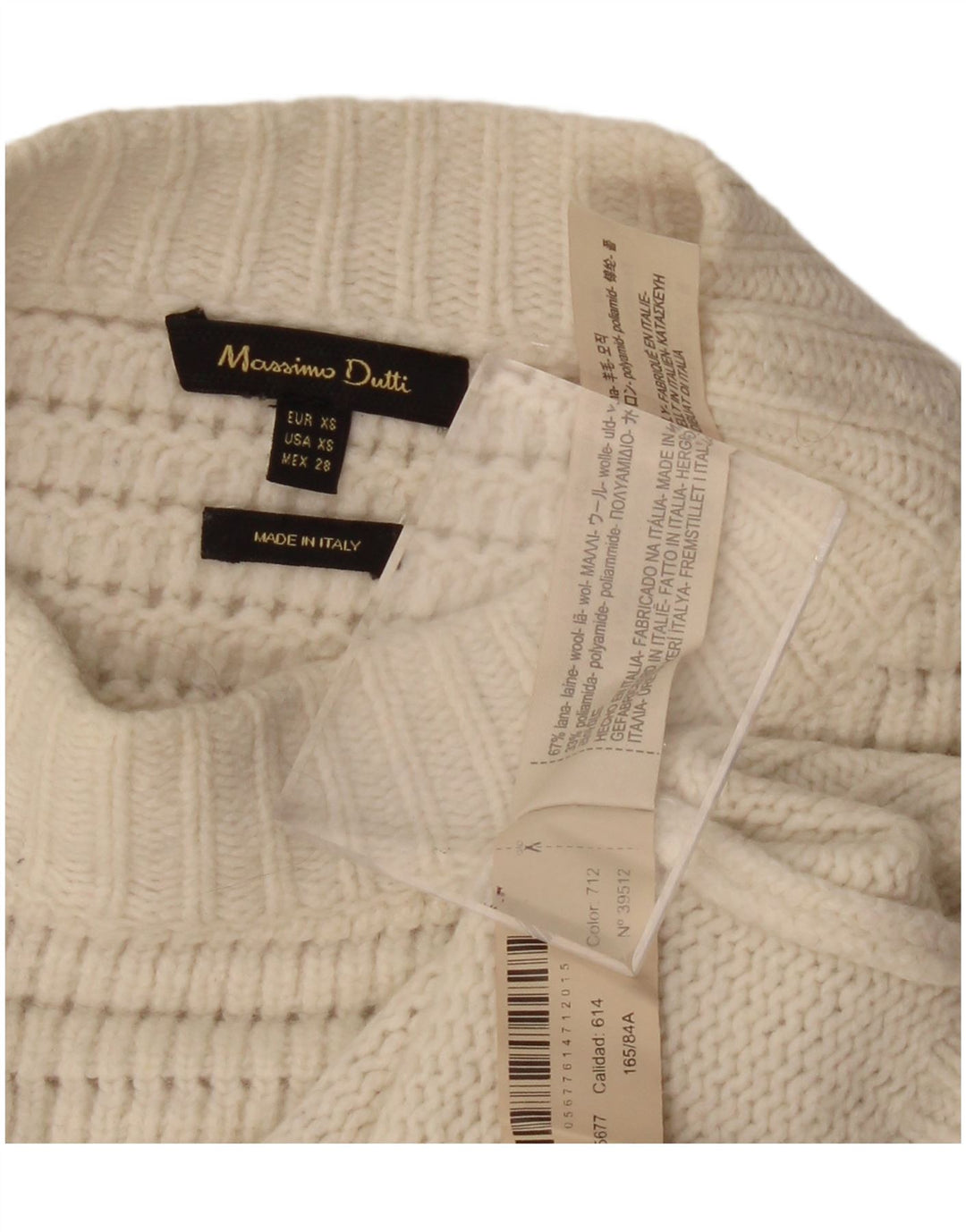 MASSIMO DUTTI Pull col roulé pour femme UK 6 XS Blanc cassé