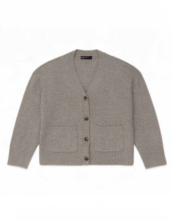 Marks & Spencer Pull cardigan court pour femme UK 14 Gris moyen moucheté