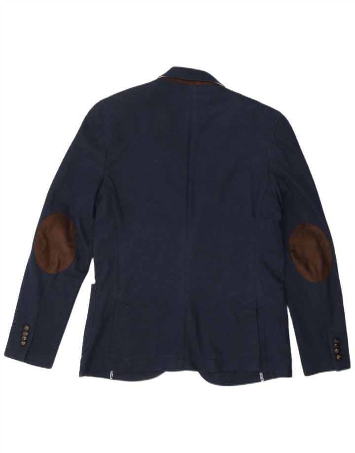 Zara Veste Blazer 2 Boutons Homme EU 52 Large Bleu Marine Polyester