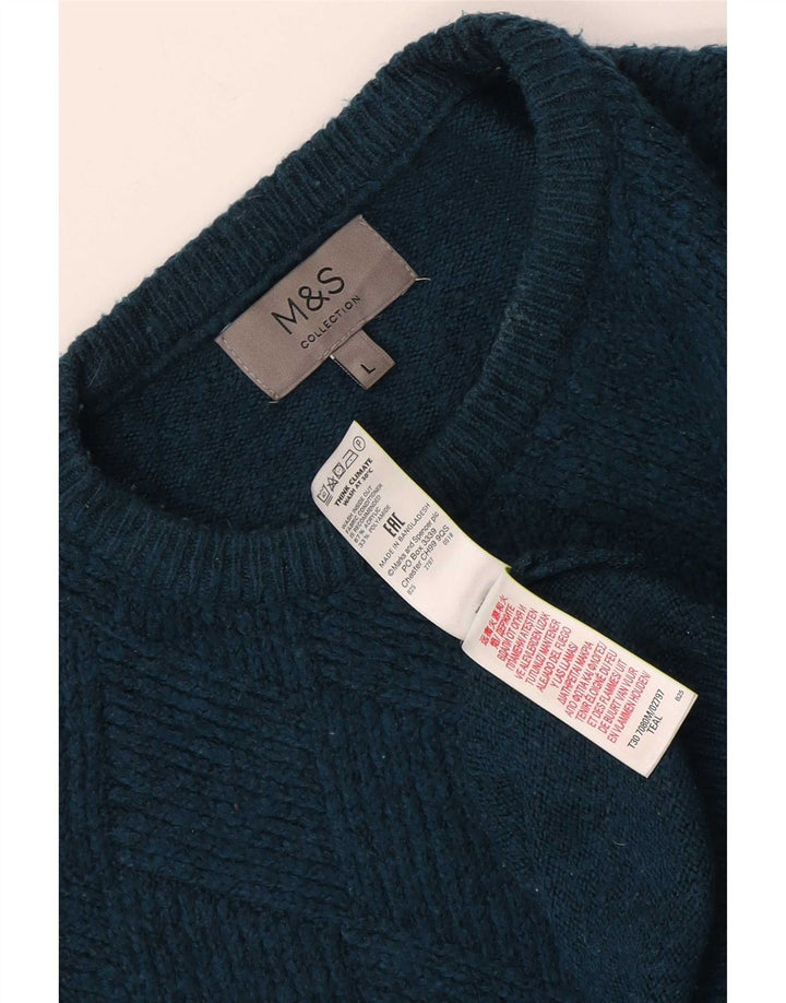 Marks & Spencer Pull à col rond pour homme en acrylique turquoise Taille L