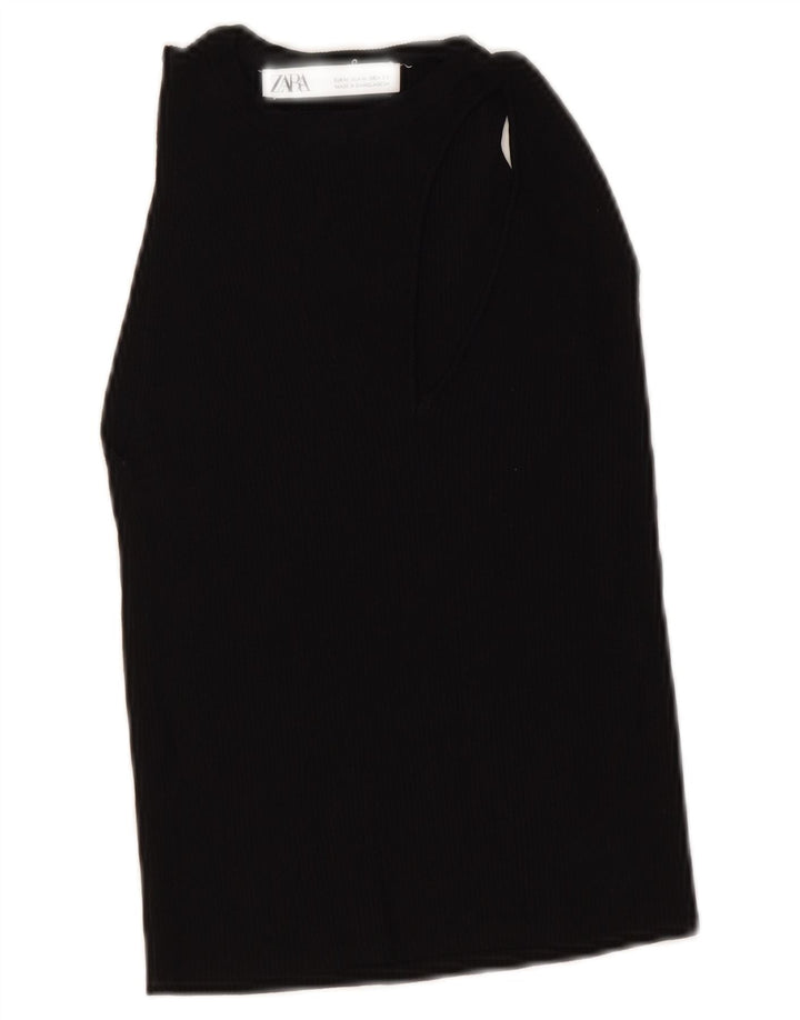 Zara Womens Crop Débardeur UK 12 Moyen Noir