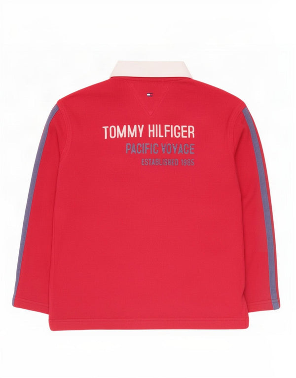 Tommy Hilfiger Boys Graphic Rugby Polo Shirt 5-6 Years Large Red