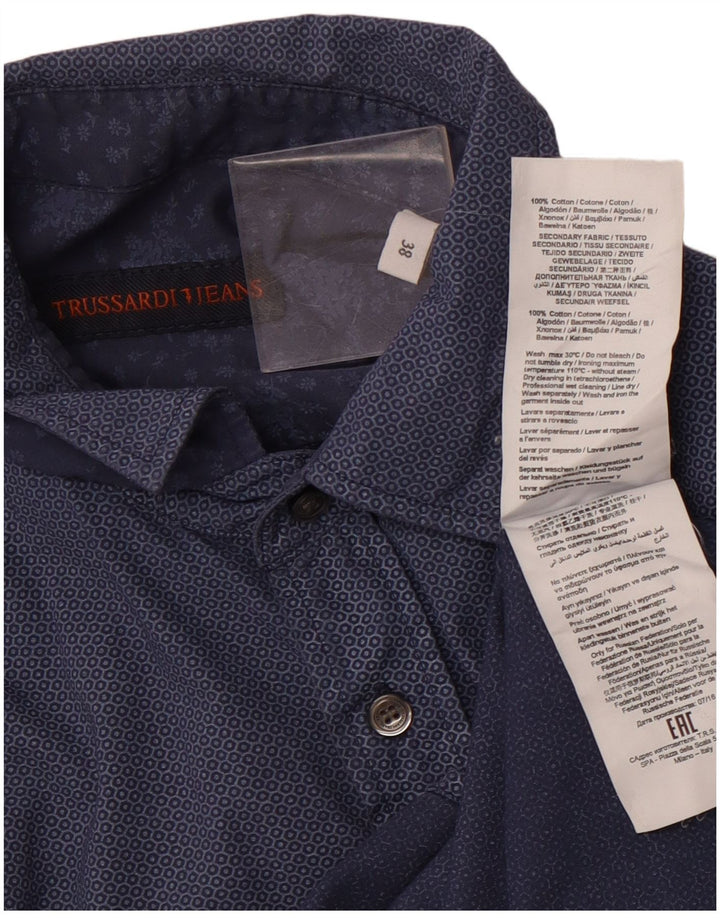 TRUSSARDI JEANS Chemise homme taille 38 bleu marine moyen coton géométrique
