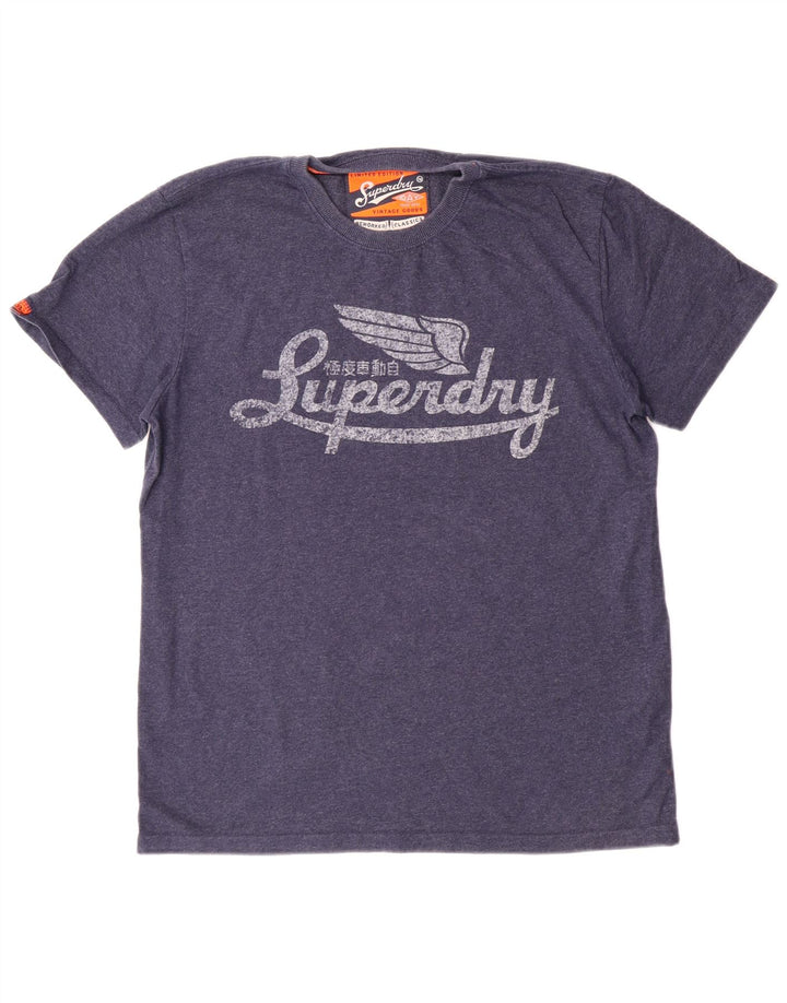 Superdry Femme Graphic T-Shirt Top XL Bleu Marine Coton