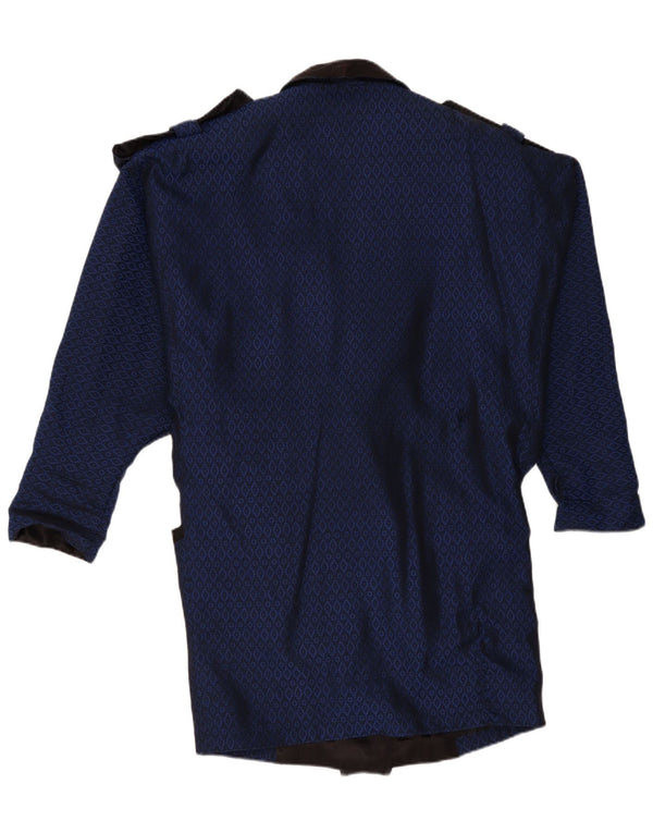 vintage Femmes Double Breasted Coat UK 16 Grand Bleu Marine Géométrique