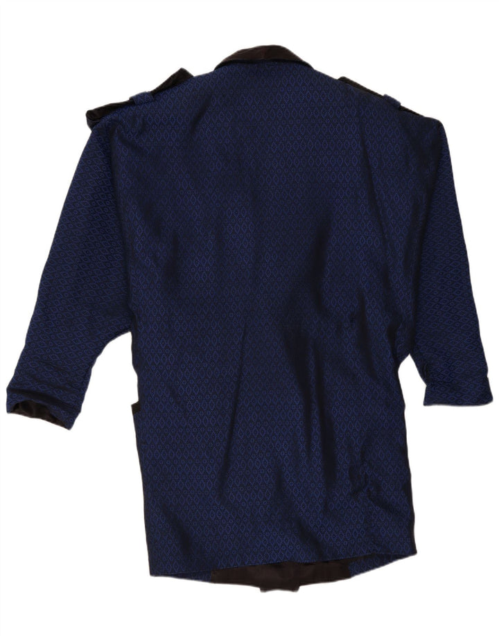 vintage Femmes Double Breasted Coat UK 16 Grand Bleu Marine Géométrique