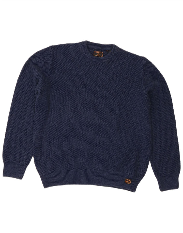 Superdry Pull ras du cou pour homme en coton bleu marine Large