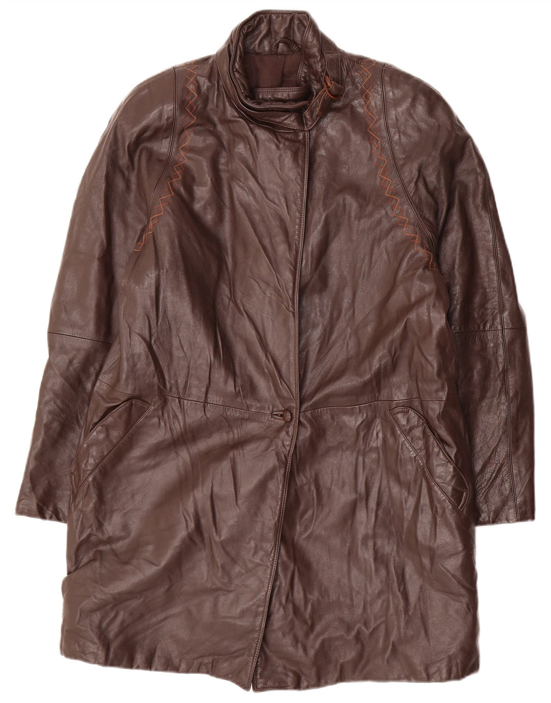 VINTAGE Manteau en cuir femme UK 14 Marron moyen