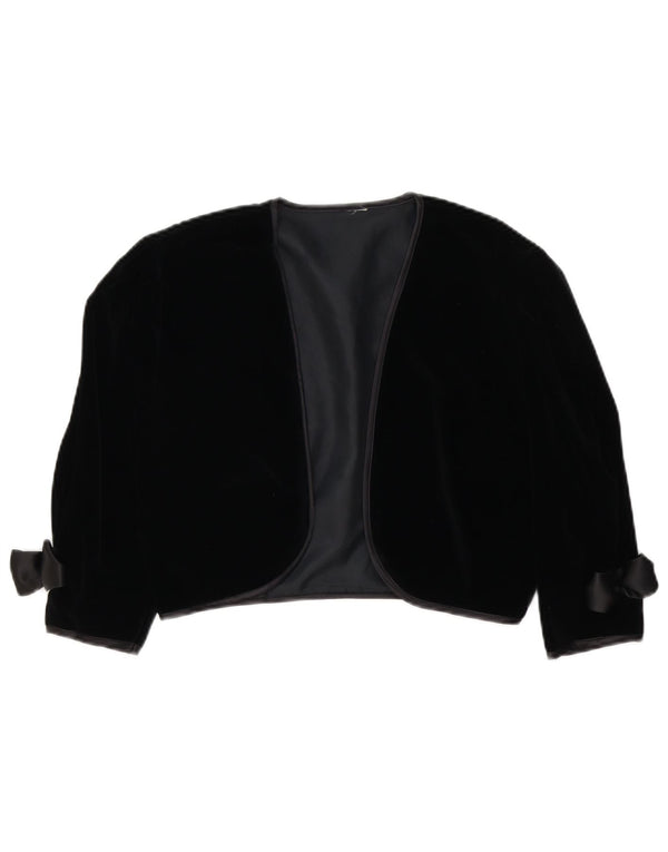 vintage Femme Velours Boléro Veste UK 10 Petit Coton Noir