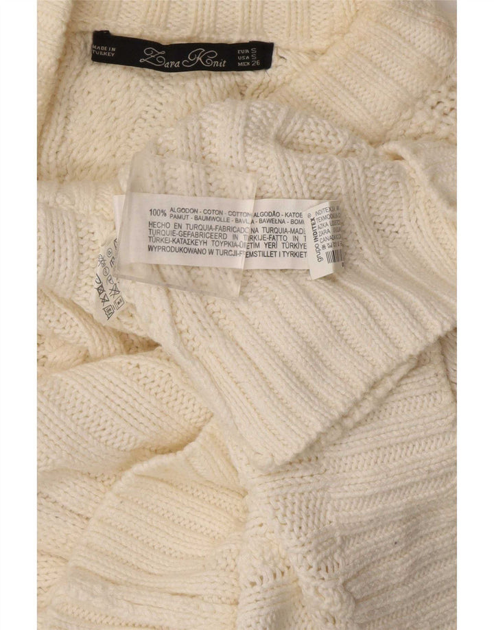 Zara Pull court surdimensionné à col roulé pour femme UK 10 Petit Blanc
