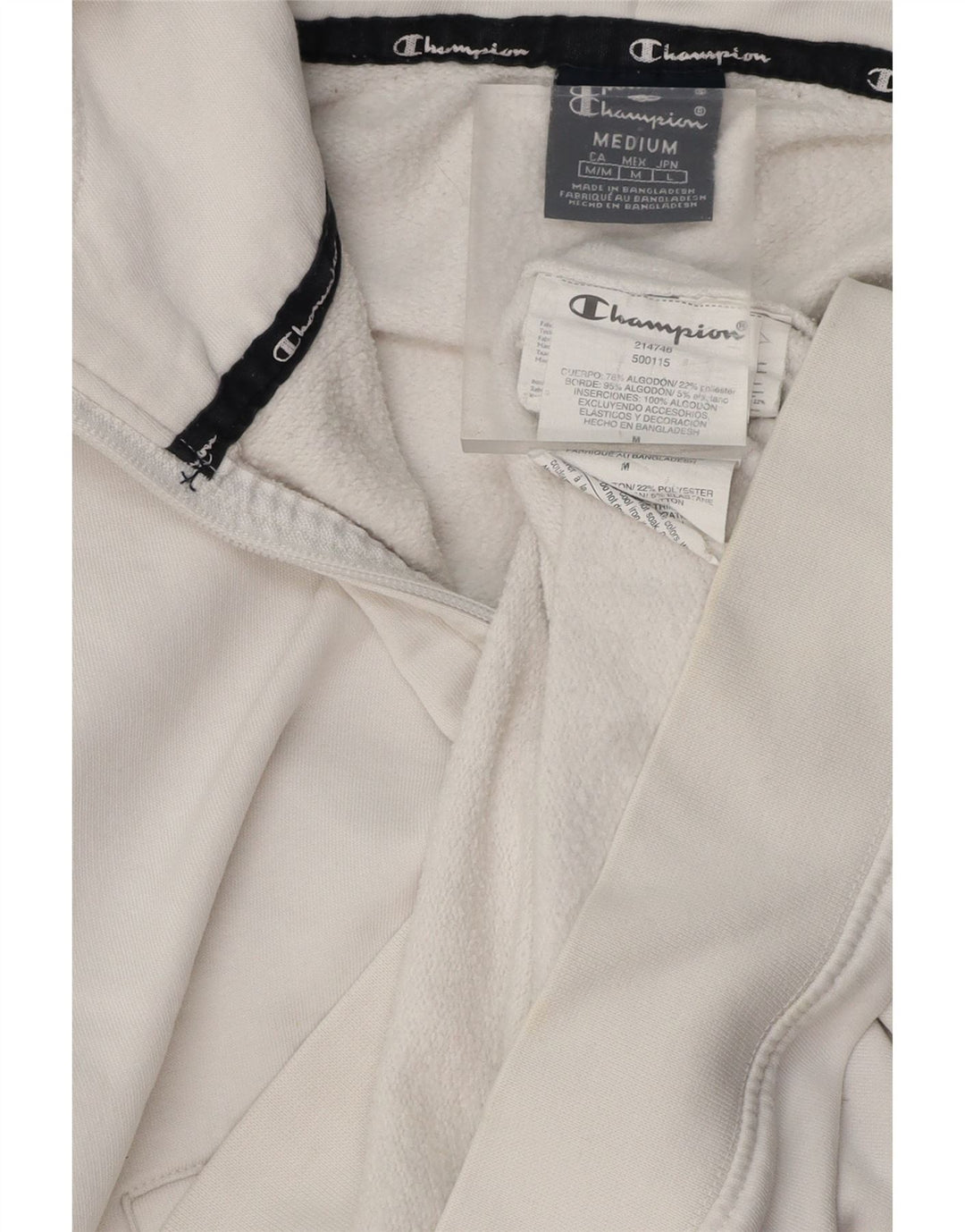 CHAMPION Pull à Capuche Graphique Col Zippé Homme Blanc Moyen Coton